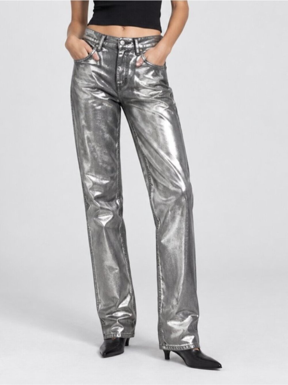 Zara Metallic Silver Coated Jeans
